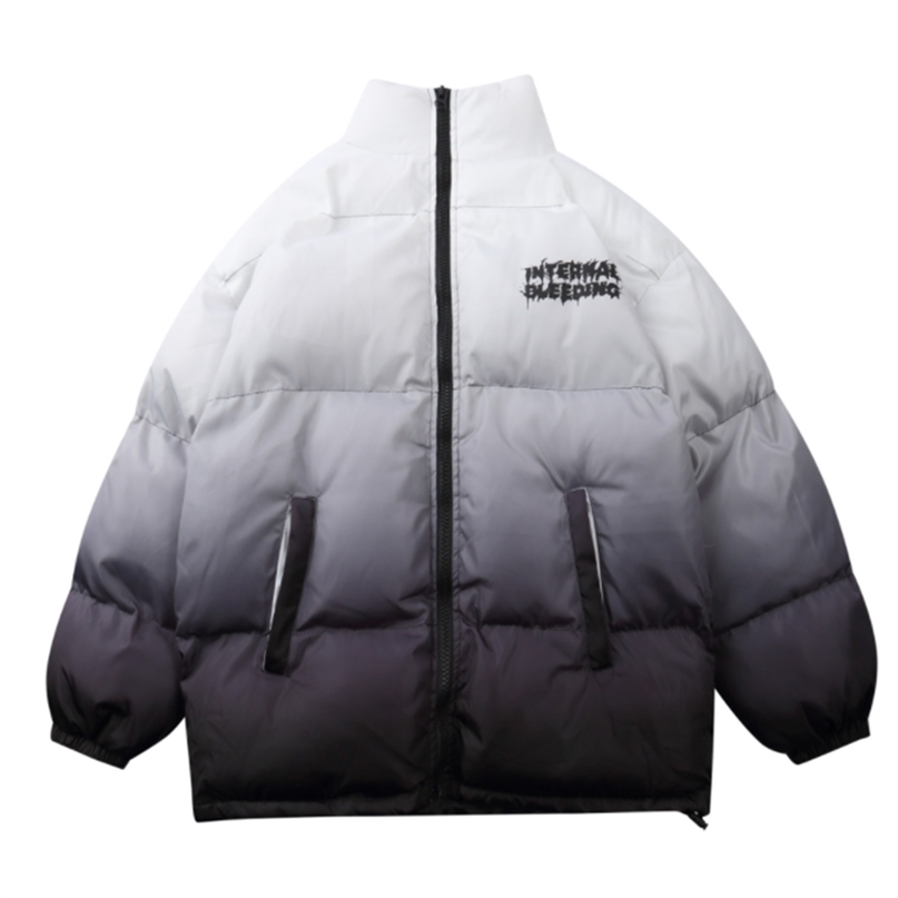 

Hip Hop Oversized Jacket Parka Gradient Streetwear Mens Jacket Harajuku Cotton Winter Padded Jacket Coat Warm Outwear Blue 211204, Black