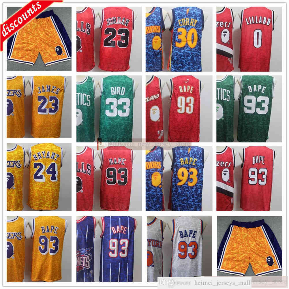 

High Quality Mitchell Retro Ness Stitched 93 Basketball Jerseys Mens White Red Blue Top #93 Apes and Monkeys Jersey Lillard, As the picture