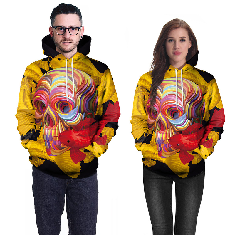 

Halloween skull evil pattern special hooded long-sleeved women's long sweater loose, comfortable and soft, Black