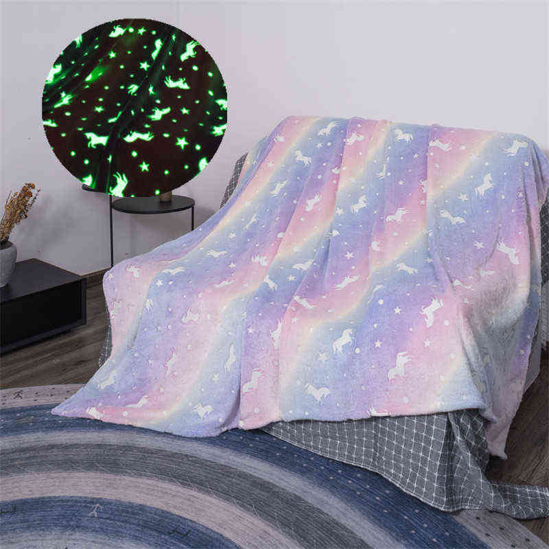

Design Luminous Blanket Cartoon Design Glow in The Dark Flannel Blanket for Sofa Bed Christmas Gifts for Kids 211126, As picture
