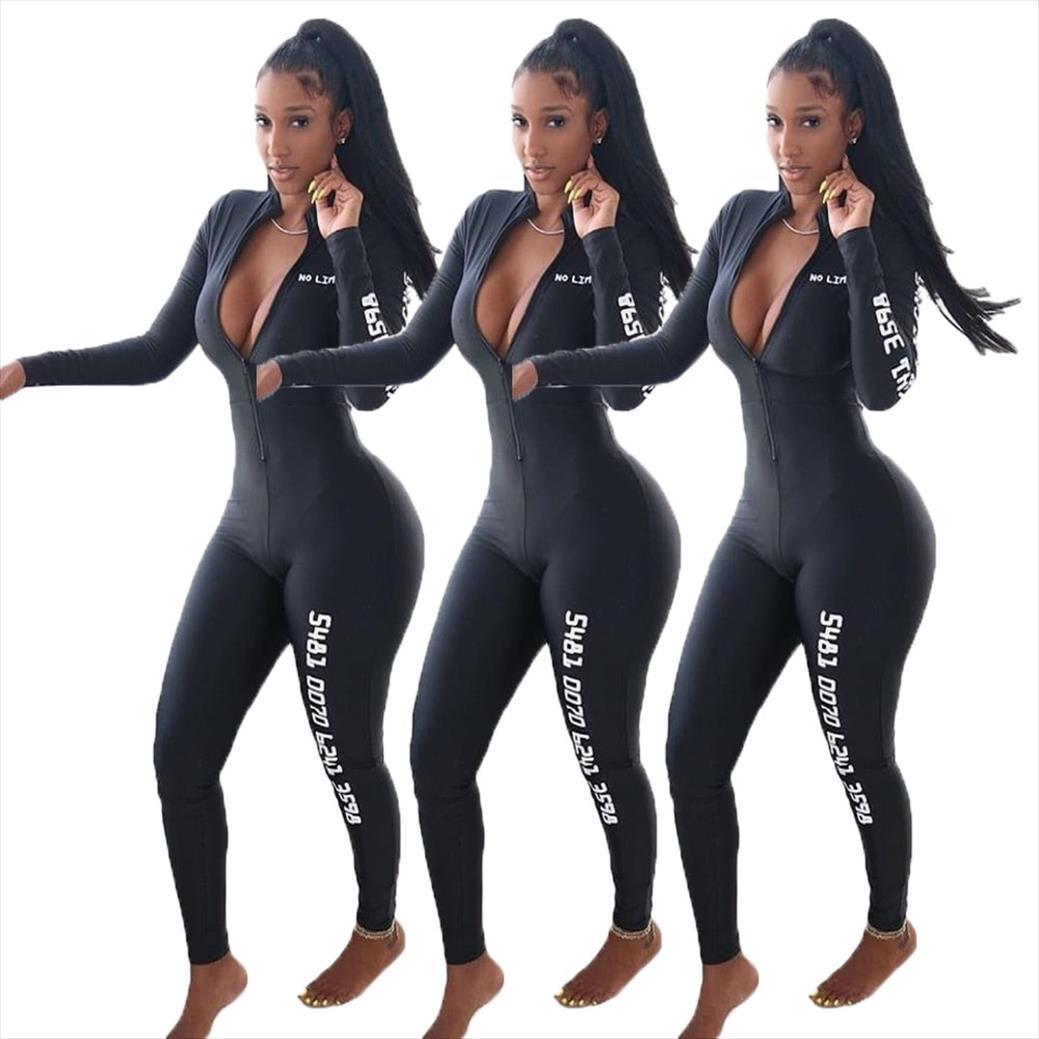 

design and letter print womens jumpsuits slim bodysuit club playsuit t3289h, Black;white