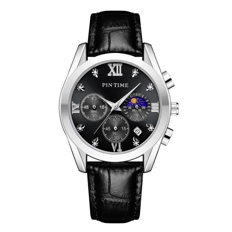 

Wristwatches PINTIME Fashion Date Quartz Men Watches Top Male Clock Chronograph Sport Mens Wrist Watch Hodinky Relogio Masculin, Silver blue-black