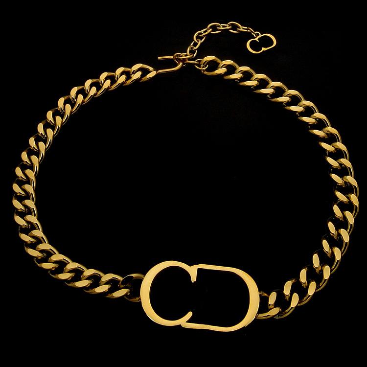 

Chains Titanium Steel Jewelry Wholesale Large D Letter Thick Necklace Couple, Silver