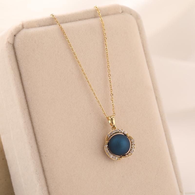 

Pendant Necklaces 2021 Light Luxury Zircon Inlaid Blue Pearl Flower Women Trendy No Fade Stainless Steel Wedding Jewelry