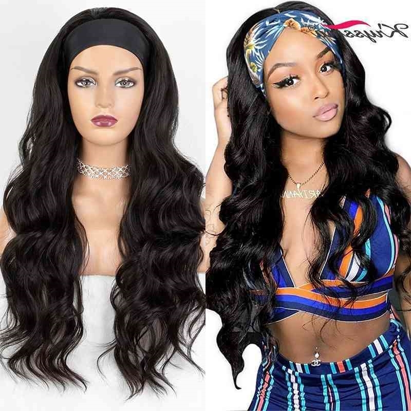 

Long Wavy Headband kryssma for Black Women None Replacement Body Wave Synthetic Headwraps Hair Wig 2020 New Fashion