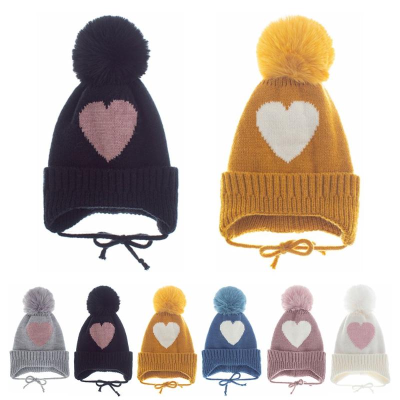 

Beanies Cute Knit Toddler Boys Girls Fleece Lined Fur Pom Hat Kids With Earflap Baby Winter For 1-4 Years