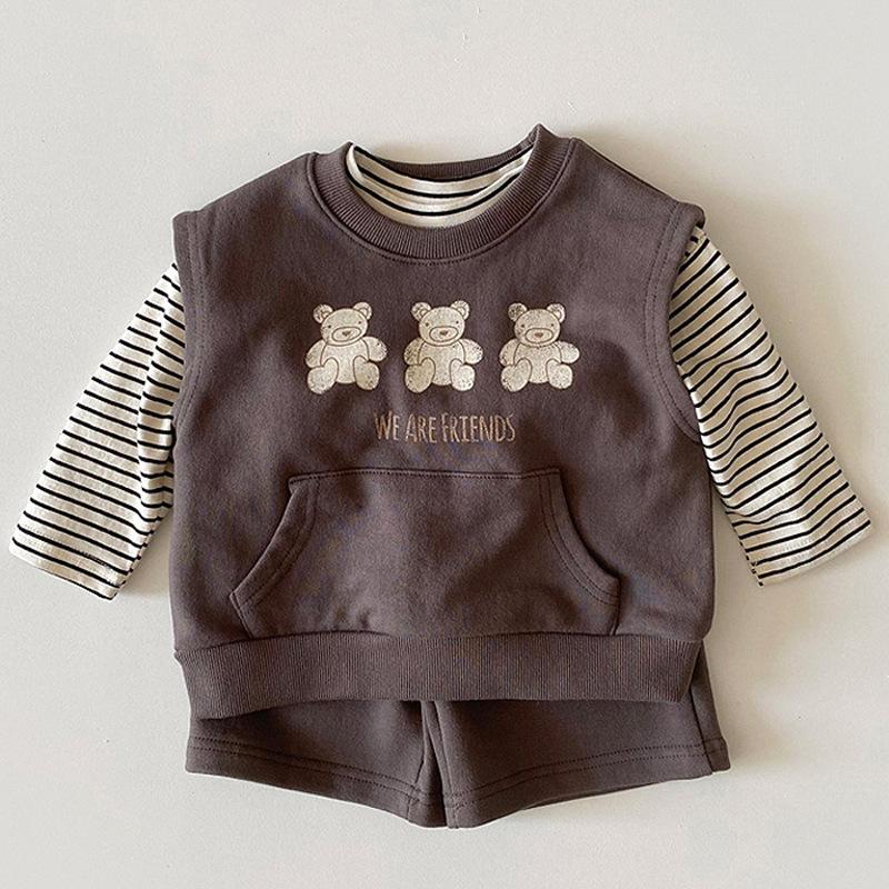 

Clothing Sets Kids Waistcoat Cartoon Bear Print For Baby Boy Long Sleeve Tops Toddler Girls Vest Coat Infantil V-neck Pullover Outwear, White