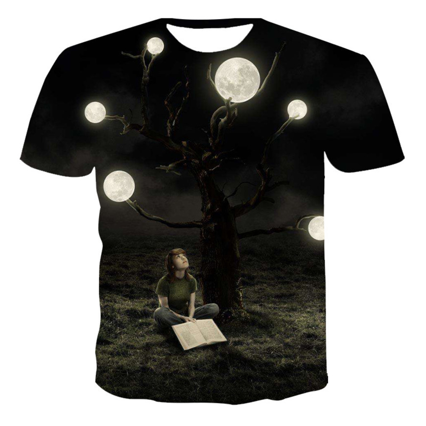 

2021 summer new night view star sky pattern printing summer 3d t-shirt quick drying breathable short sve oy9n, White;black