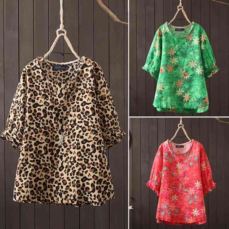 

Leopard Printed Blouse Women Tshirt O-Neck Short Sleeve Large Size Ruffle Tops Loose Tunic Plus 5XL Camiseta Mujer 210603
