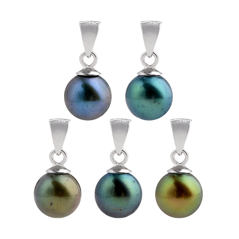 

Round Pearl Pendant Charms Freshwater Peacock Green and Blue 925 Sterling Silver Simple Pendants 10 Pieces