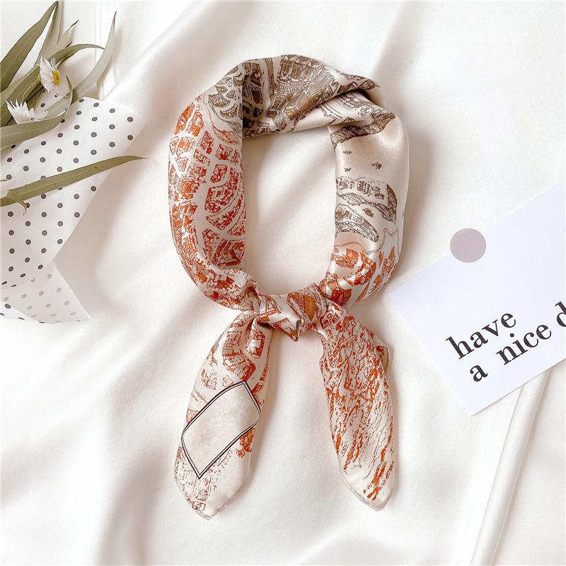 

Scarves Natural Silk Scarf Neck Hairband Fashion Small Lady Square Women Bandana Design Print Kerchief Spring 2021