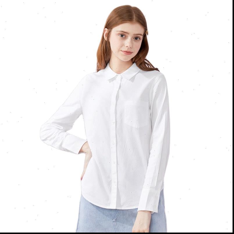 

spring Women Shirt long sleeve blouse cotton shirts lapel pocket tops woman clothes, White