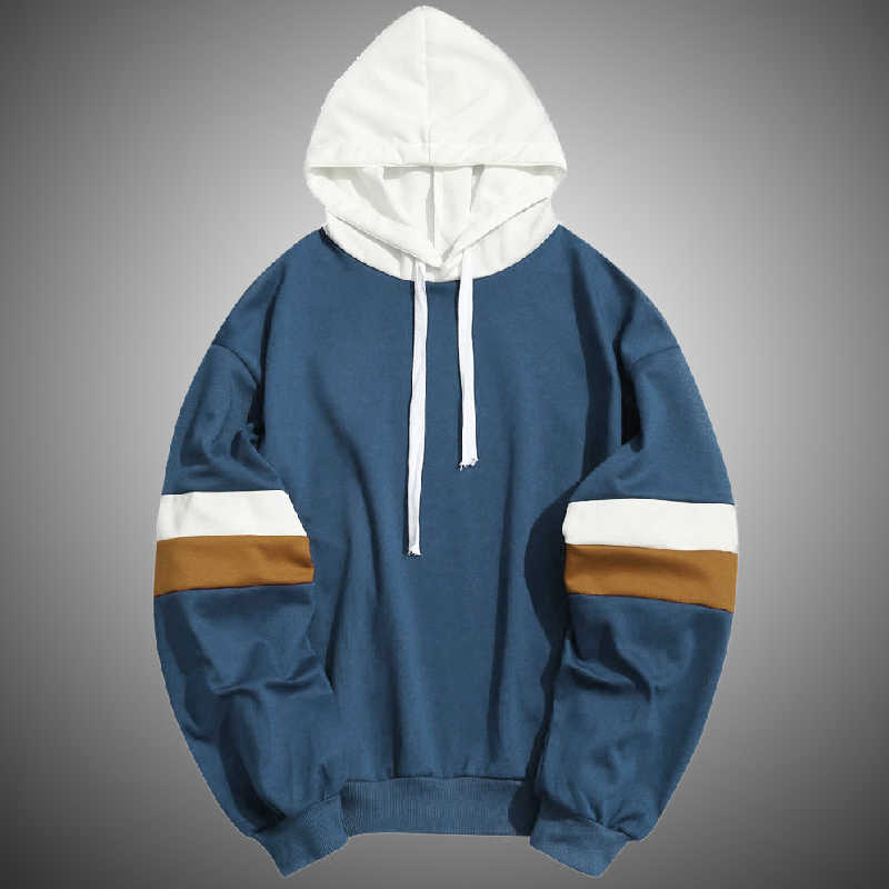 

Men's Hoodie Autumn Winter Hip Hop Streetwear Sweatshirt Solid Color Hooded Pullover Mens Loose Patchwork Sportswear Male 210603, Cjw165blue