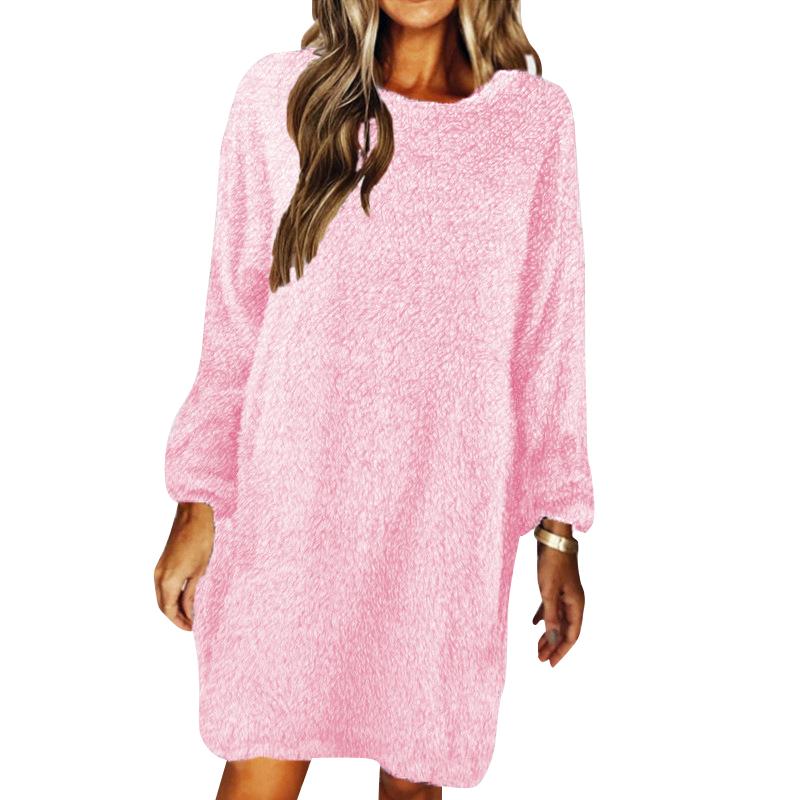 

Casual Dresses Sweater Dress Women O-Neck Full Sleeve Loose Plush 2022 Spring Autumn Elegant Basic Female CX2231, Black;gray