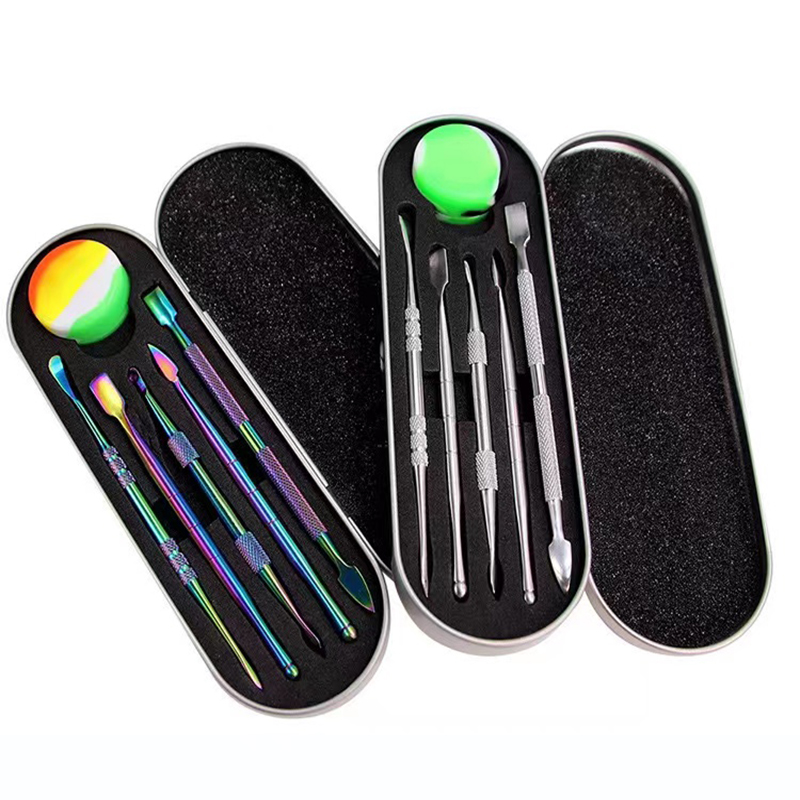 

5pcs dabber tool set with metal box and silicone case 5ml storage stainless steel rainbow color for choice convenient cleaning