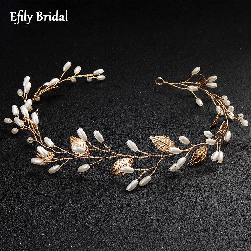 

Hair Clips & Barrettes Efily Handmade Pear Headband Wedding Accessories For Women Jewelry Bridal Headpiece Gold Leaf Vine Bridesmaid Gift, Golden;silver