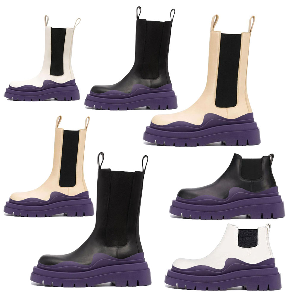 

2021 AAAA+ Man Black+Purple soles Bottega boot fashion luxury Tire Leather Chelsea booties Men platform chunky shoes lady Knight High-boots women designer boots 35--40, Customize