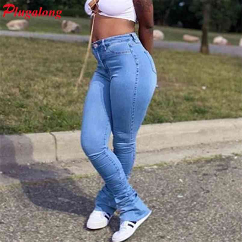 

Plugalong Ripped Stacked Jeans For Women High Waisted Trousers Hollow Out Skinny Denim Pants Pockets Streetwear Casual Harajuku 210708, Sky blue