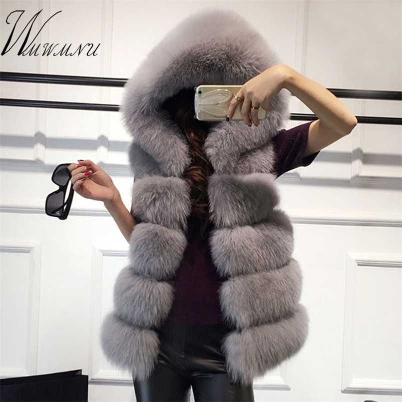 

Spring Hoodies Fake Fur Vest Women Fashion Warm Slim Sleeveless Waistcoat Gilet Big Size 4xl Faux Overcoat 211018, Silver fox fur
