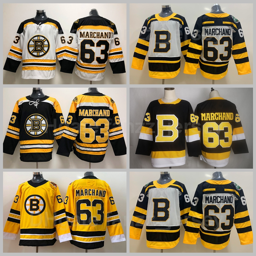 

Men Boston Bruins Reverse Retro 63 Brad Marchand Jersey Winter Classic Ice Hockey Team Black Yellow White Away Sports All Stitching Breathable Sale