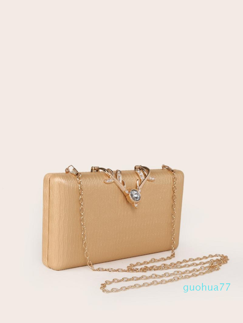 

Designer-Evening Bags Women's Wedding Clutch Bag Gold Purse Ladies Handbag Party For Bridal Metal Deer Horn Shoulder Bag, Khaki