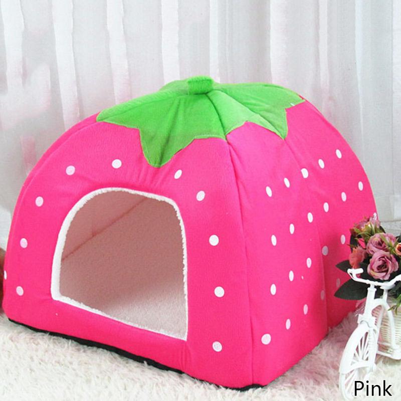 

Cat Bed Dog Fleece House Foldable Soft Winter Leopard Strawberry Cave Cute Kennel Nest Kennels & Pens