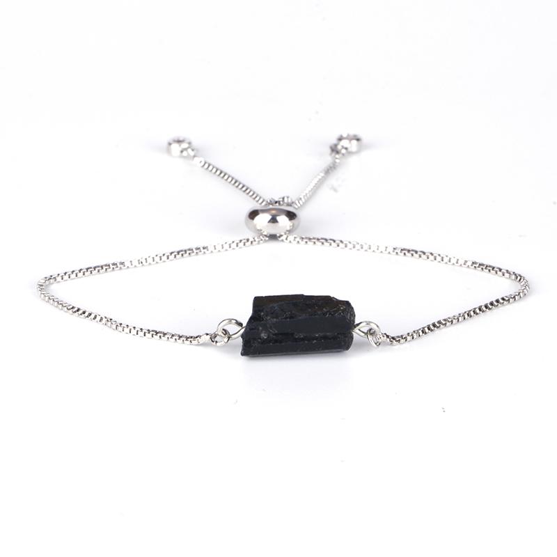 

Natural Rough Black Tourmaline Mineral Precious Stone Bead Health Adjustable Healing Silver Color Link Bracelets For Women Beaded, Strands