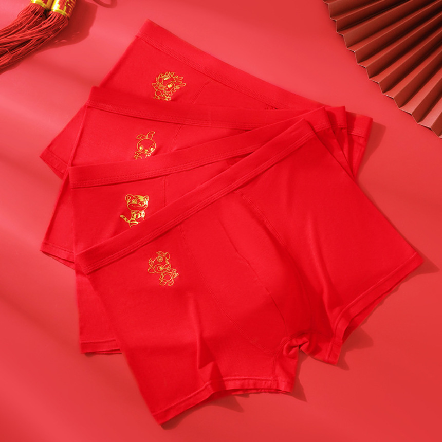 

new benmingnian modal cotton underwear middle waist flat angle men's big red twee zodiac animals belong to niu xiqing, White;black