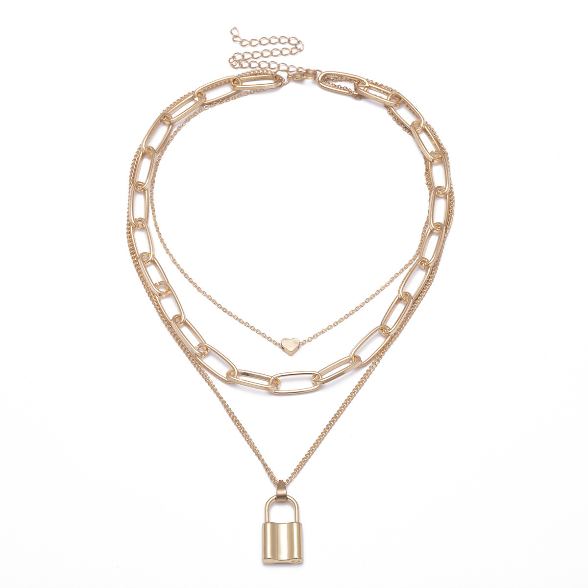 

18K Gold and Silver Plated Layered Zinc Alloy Lock Pendant Necklace for Women Gift