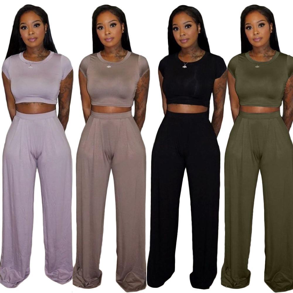 

Summer Women Two Piece Matching Set Sequins Short Sleeve Crop Top Tunic + High Waist Wide Leg Pants Elegance Work Outfits 210525, Black