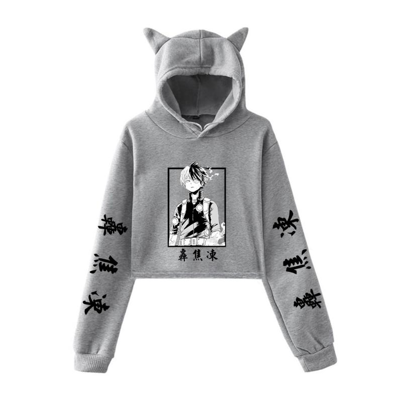 

Men's Hoodies & Sweatshirts 2021 My Hero Academia Cat Cropped Hoodie Female Sweatshirt Crop Top Women's Boys/girls Anime So Todoroki Clothes, Black