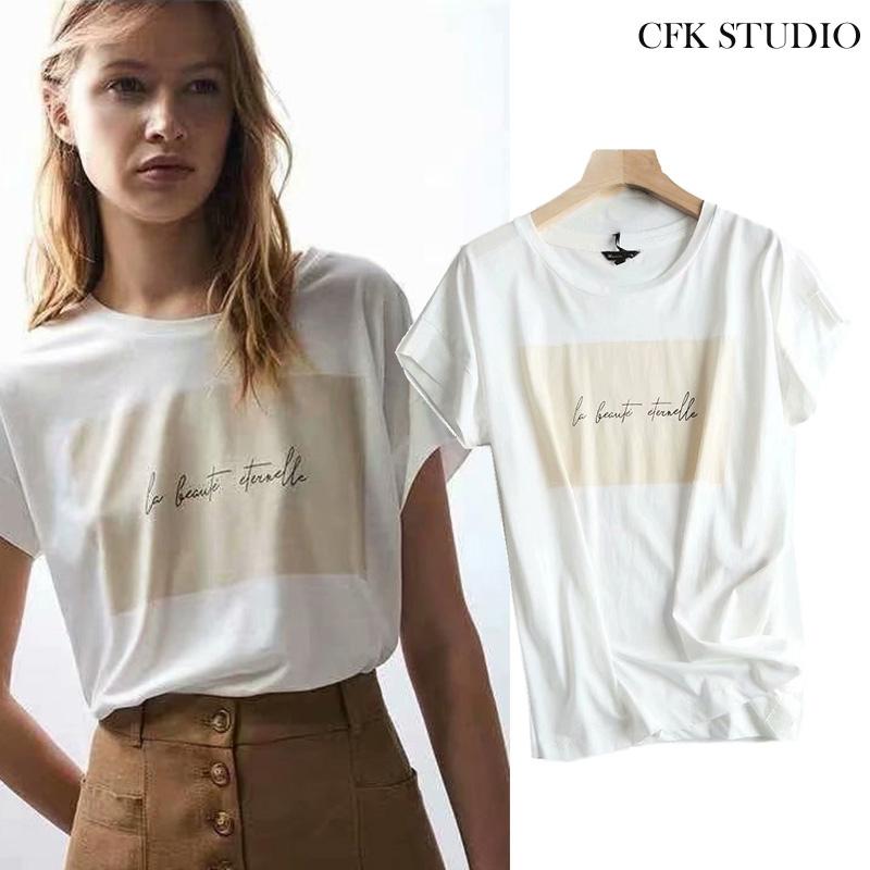 

Women's T-Shirt 2021 Basic With Letter White Cotton T Shirt Short Sleeve O Neck Tees Ladies Casual Tee Top