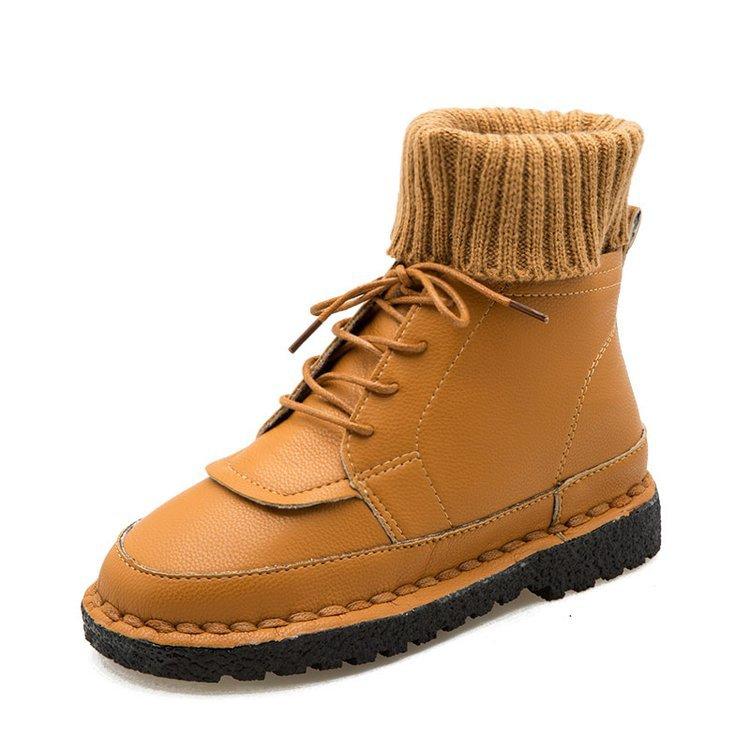 

Boots 2021 Autumn And Winter Women's Flat-bottomed Soft-soled Woolen Mouth Short Female Low-top Lace-up Solid Color, Beige