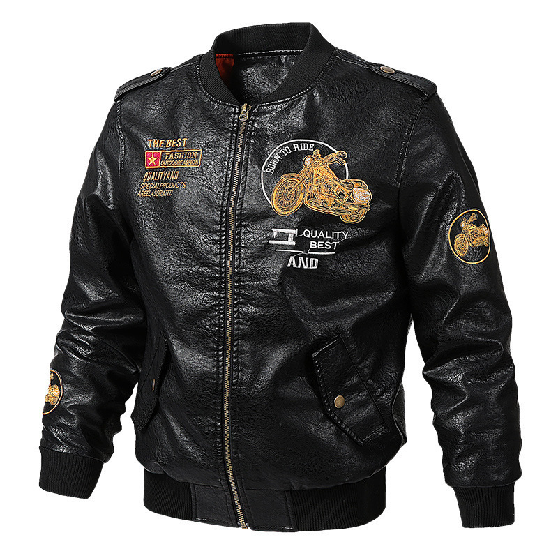 

New men's spring and autumn slim PU leather jacket thin casual motorcycle, Black