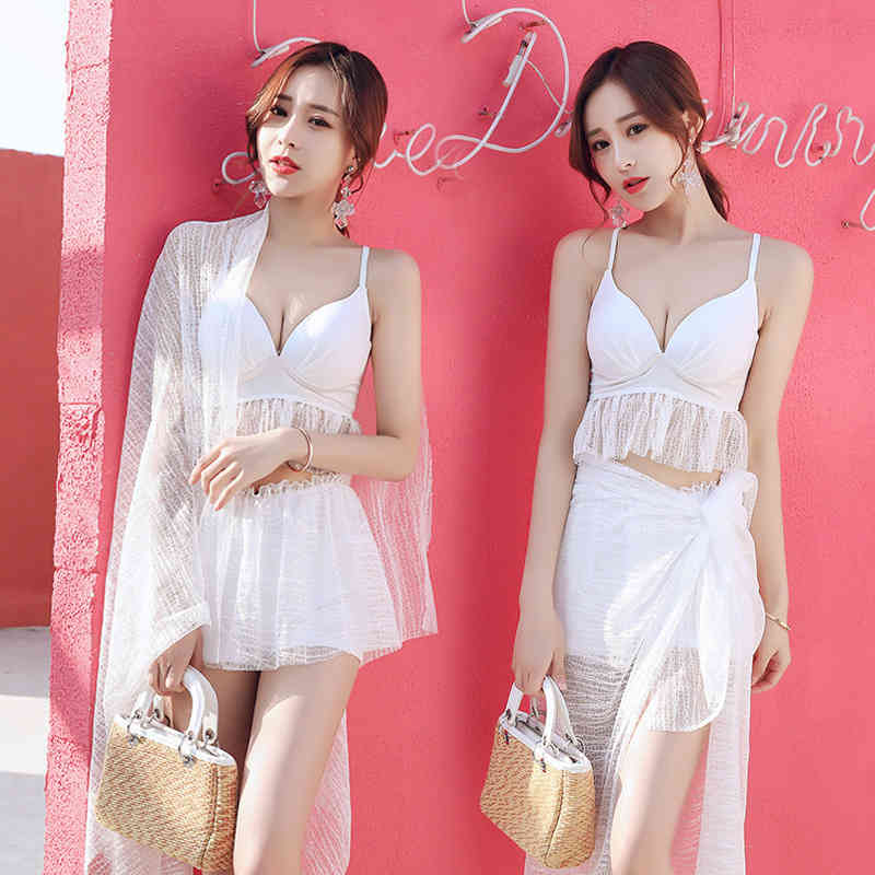 Spring Women&#039;s Three Piece Set of Conservative Small Fresh Steel Holder Gathered Sexy Skirt Bikini Swimsuit-image-673356958