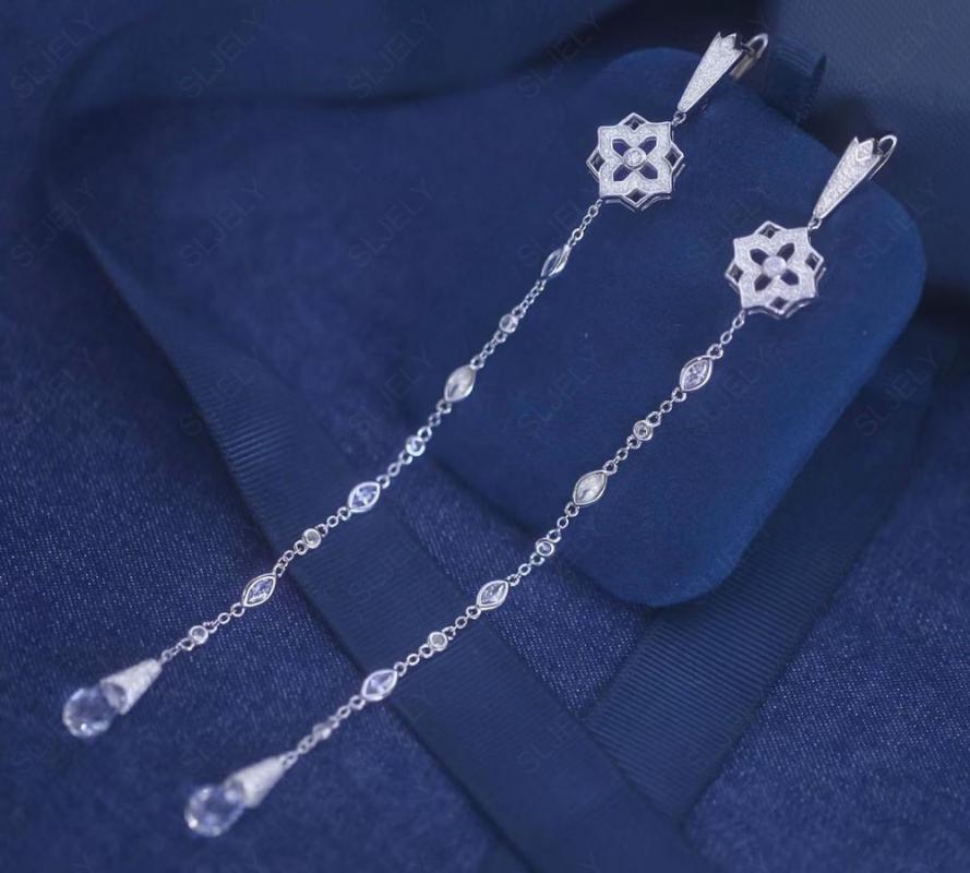 

Dangle & Chandelier SLJELY Fashion Pure 925 Sterling Silver Flower Long Waterdrop Zircon Drop Earrings Ko Design Women Jewelry