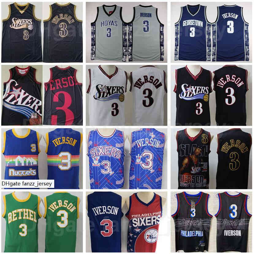 

Man Retro Basketball Allen Iverson Jersey 3 College Georgetown Hoyas Vintage High School All Stitched Blue White Green Yellow Black Red Good Quality