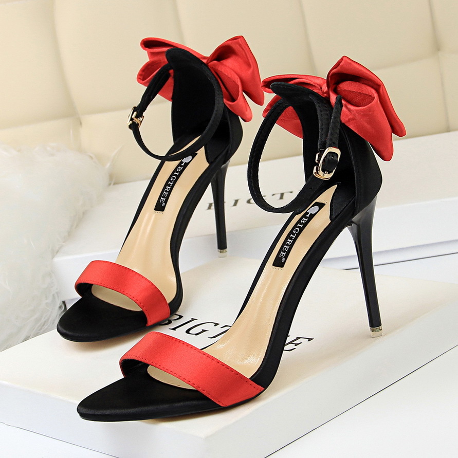

BIGTREE Color Matching High Bowknot Woman Pumps Stiletto 2021 New Heels Women Sandals Ladies Shoes, Red