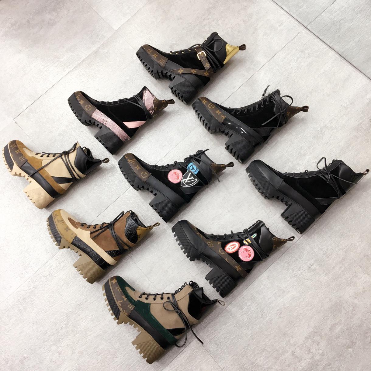 2021ins Designer Chaussures de luxe Femmes Bottes courtes Nouveau hiver Classique Martin Bottes High High Talons Laceeup Chunky Talons Bottes ave