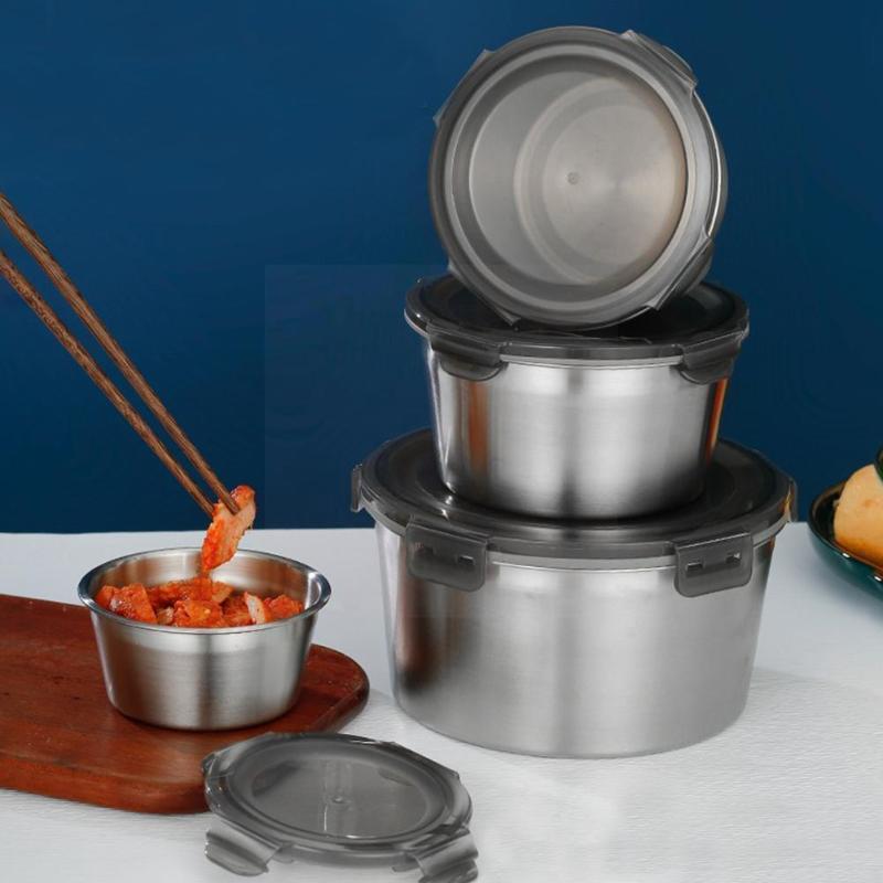 

Dinnerware Sets Steel Round Lunch Box Refrigerator Bento Storage Bowl Micro-wave Oven Sealed J0g3