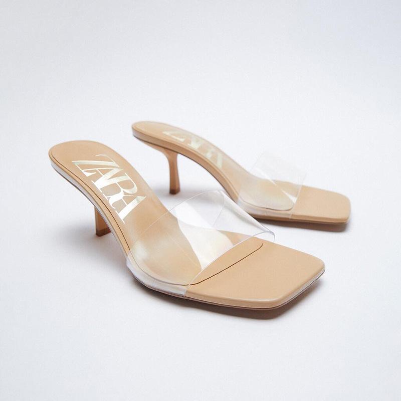 

Sandals Transparent High Heels Women Square Toe Summer Shoes Woman Clear Pumps Wedding Jelly Buty Damskie Slippers, Apricot
