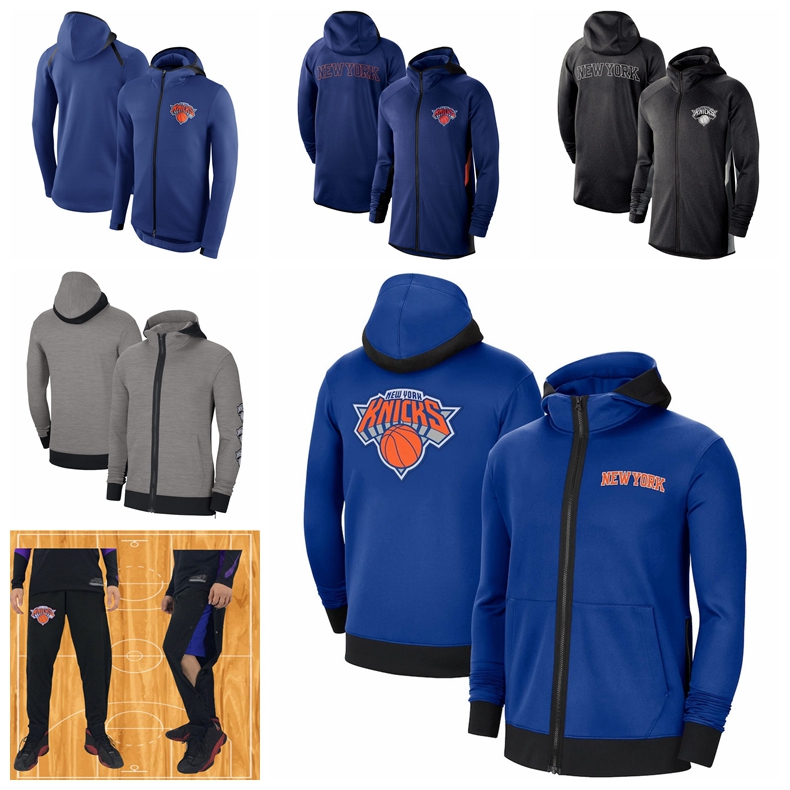 

New York Knicks Men Showtime Jersey Therma Flex Performance 2021 Full-Zip Basketball Hoodie Blue, Black;red