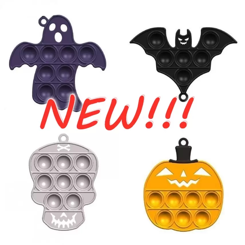 

New Push Bubble Fidget Toys Halloween Ghost Silicone Key Chain Skull Pendant Key Chain Decompression Pumpkin Puzzle Toy Desktop Finger Puzzle Stress Relief