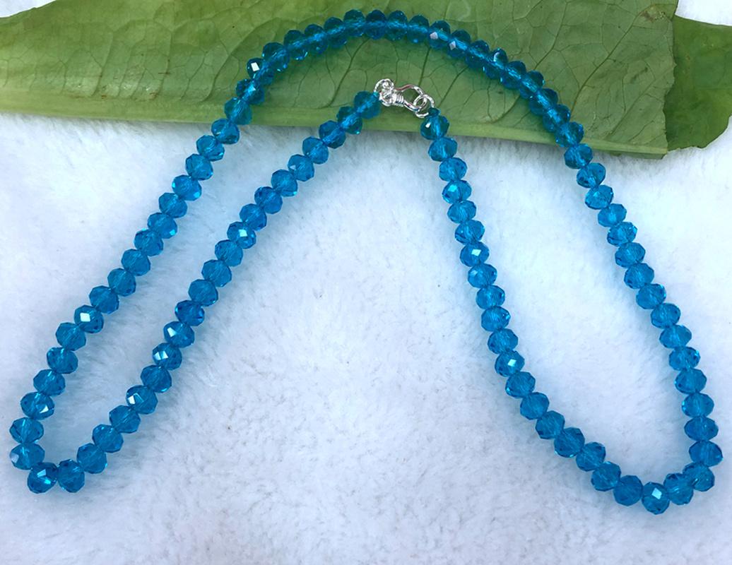 

Chains 4x6mm Faceted Abacus Light Blue Crystal Beads Necklace 18'', Silver