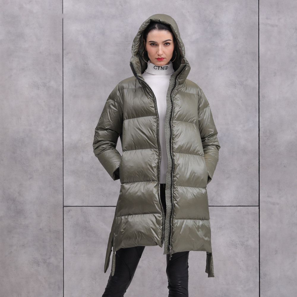 

Anti-season long down jacket whom the new European winter 2021 90% white duck downs more hooded jackets High-end design, For the postage