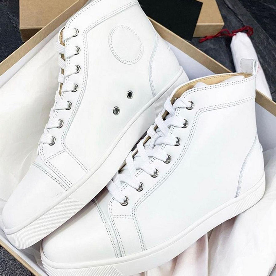 

Luxury Designers High Top Men Casual Shoes Red Bottom Homme Sneakers Suede Leather Sneaker Factory Red-soles Sale Lovers Trainers black whit