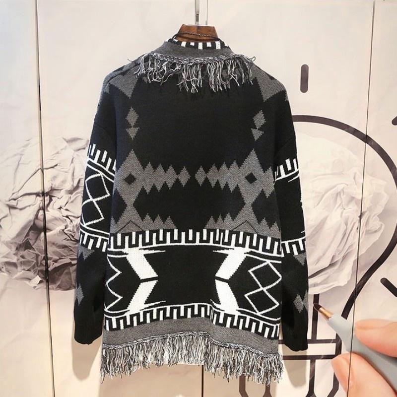 

Men's Sweaters Autumn Mens Sweater Cardigan Coat Japanese Fashion Patchwork Tassel Lapel Knitting Tops Retro Loose Jumpers Casual Outerwear, Black