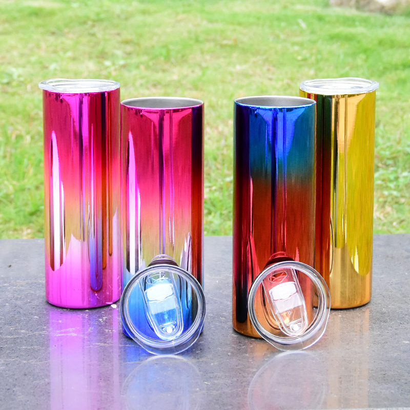 

20oz Straight Mirror Tumblers Electroplating Skinny Tumbler Stainless Steel Wtaer Bottle Straight Coffee Cup Vacuum Insulated Beer Coffee Mugs with Lid