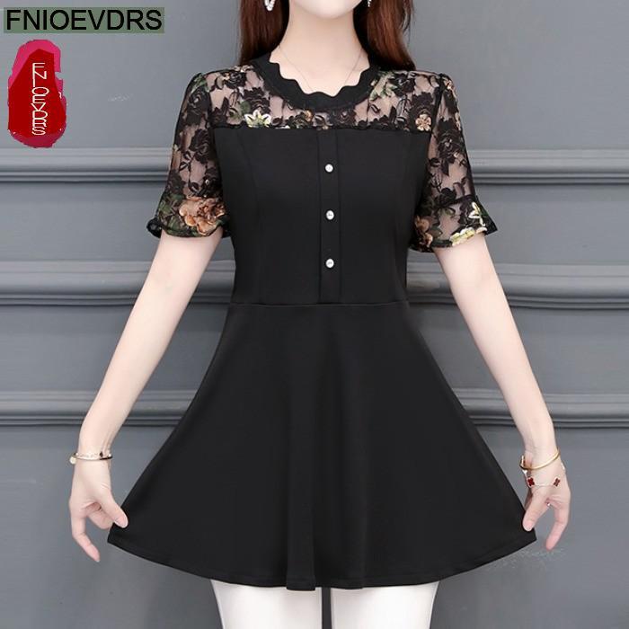 

Women's Blouses & Shirts Plus Size 5XL 4XL 3XL Clothes Elegant Blusas Women Blouse Fashion Office Lady Belly Black Lace Vintage Retro Tunic, White