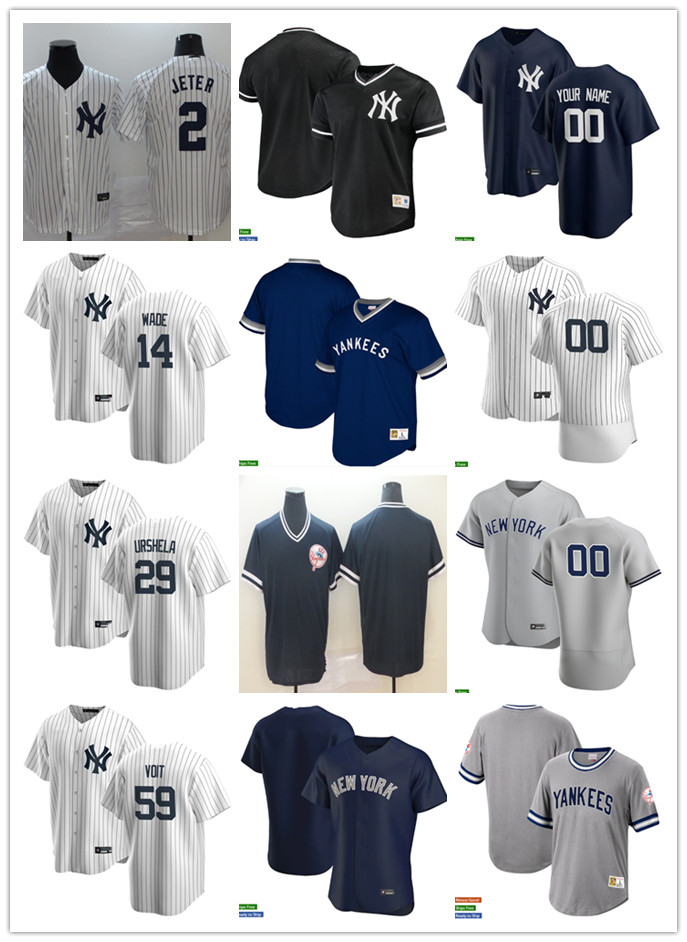 

Men Women Youth New York Yankees 2 Derek Jeter 29 Gio Urshela 59 Luke Voit 14 Tyler Wade White navy Custom Baseball Jersey B, Blue;black